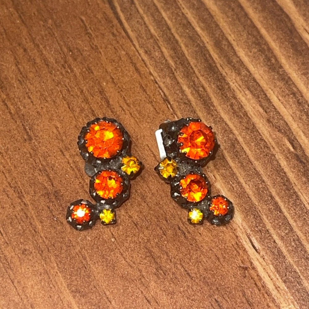 VINTAGE 50s CLIP BACK EARRINGS MADE IN AUSTRIA Orange/yellow RARE design